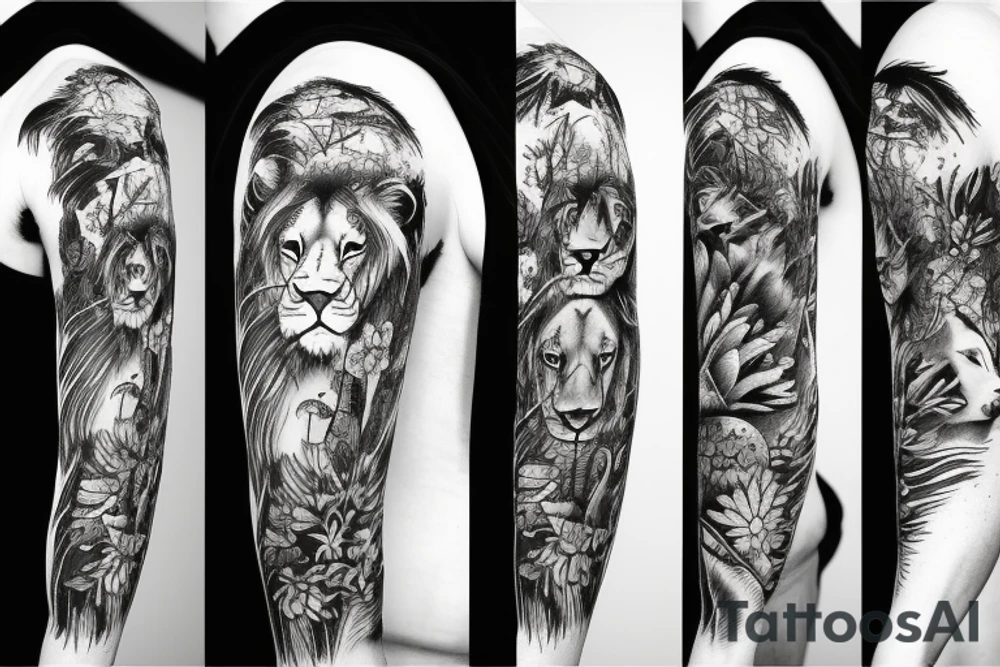 Lion in the forest tattoo idea