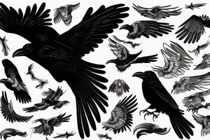 Flying raven from side on neck tattoo idea