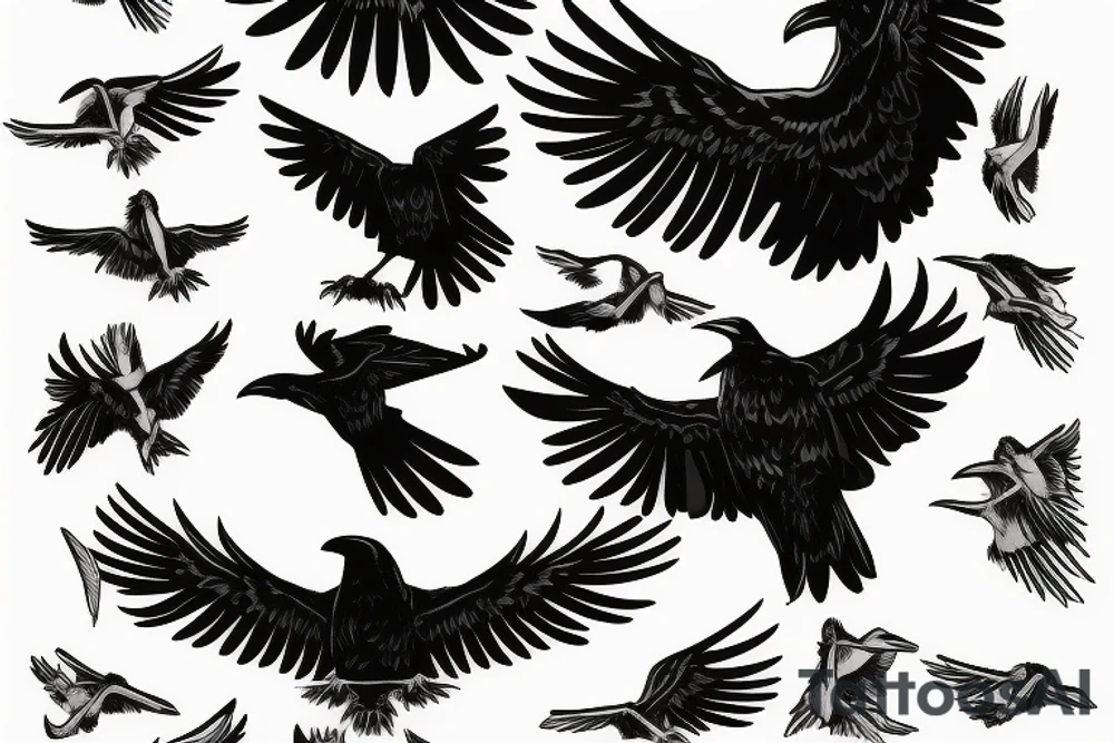 Flying raven from side on neck tattoo idea
