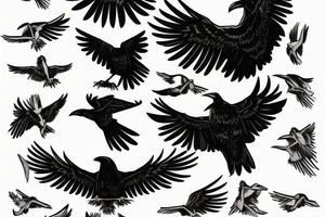 Flying raven from side on neck tattoo idea