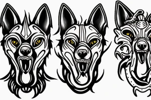 three-headed dog with the head of fenrir, anubis and cerberus tattoo idea