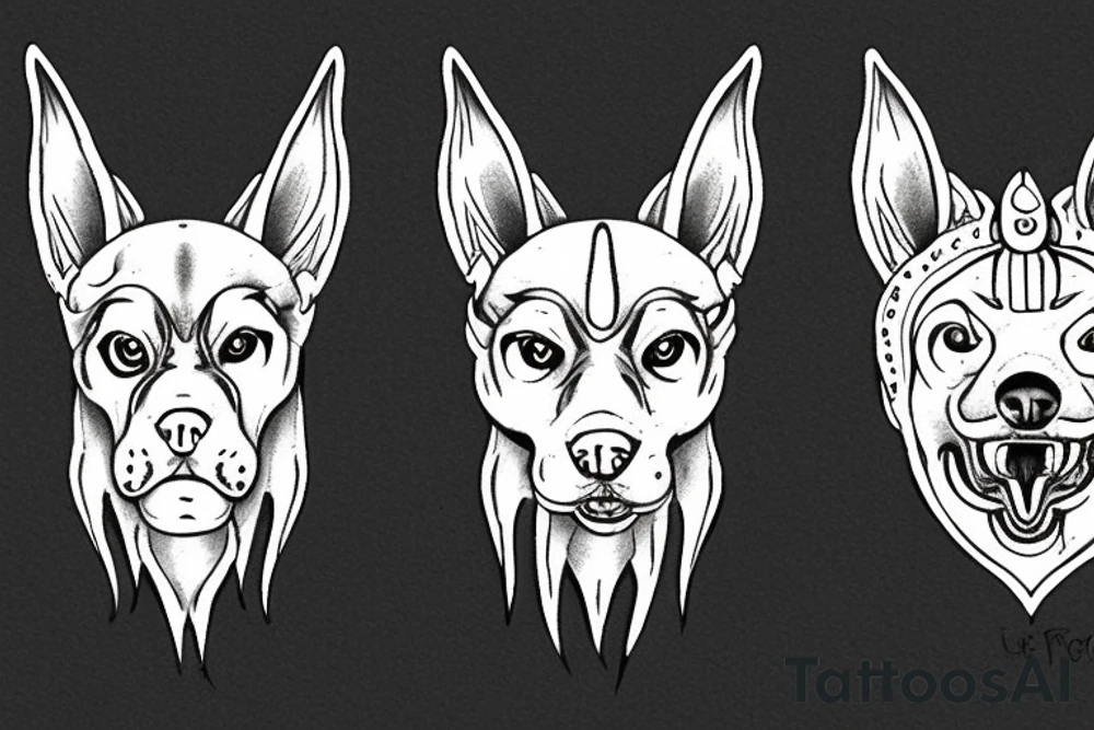 three-headed dog with the head of fenrir, anubis and cerberus tattoo idea