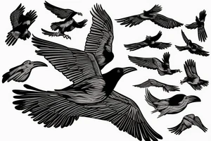 Flying raven from side on neck tattoo idea