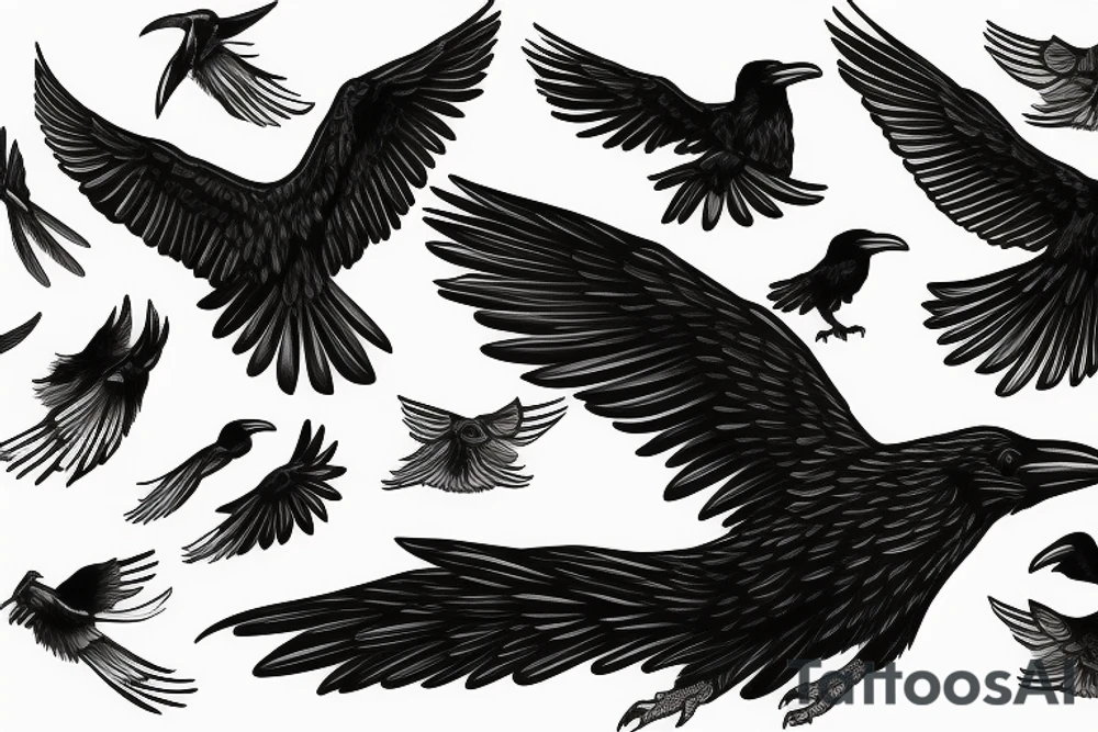 Flying raven from side on neck tattoo idea