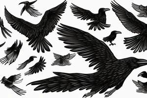 Flying raven from side on neck tattoo idea