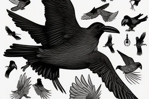 Flying raven from side on neck tattoo idea