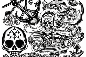 sailing theme, anchor, skulls tattoo idea