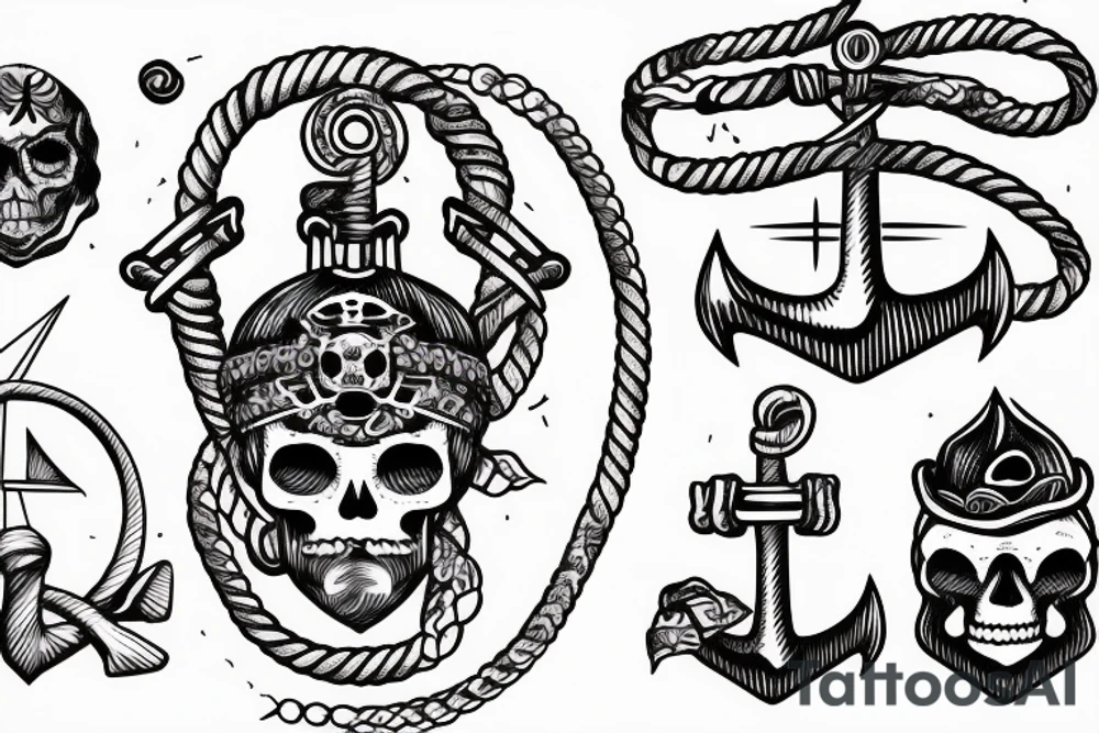 sailing theme, anchor, skulls tattoo idea