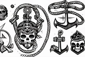 sailing theme, anchor, skulls tattoo idea