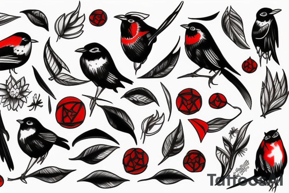 Black and red robin tattoo idea