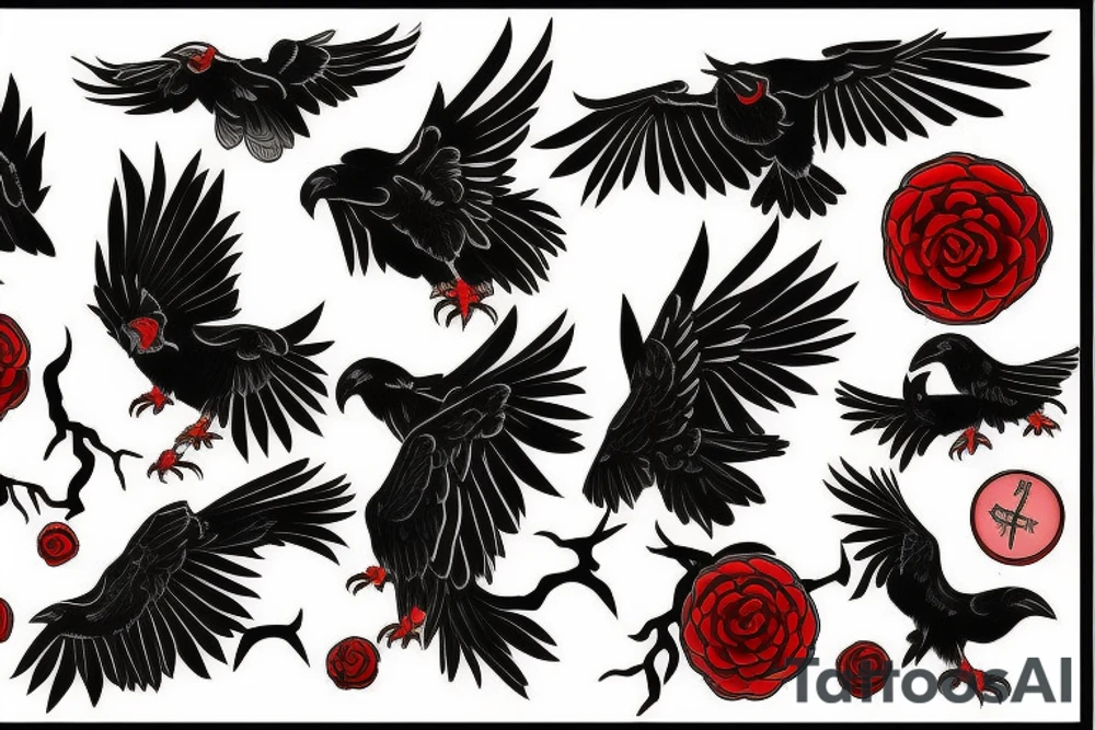 Black and red raven tattoo idea