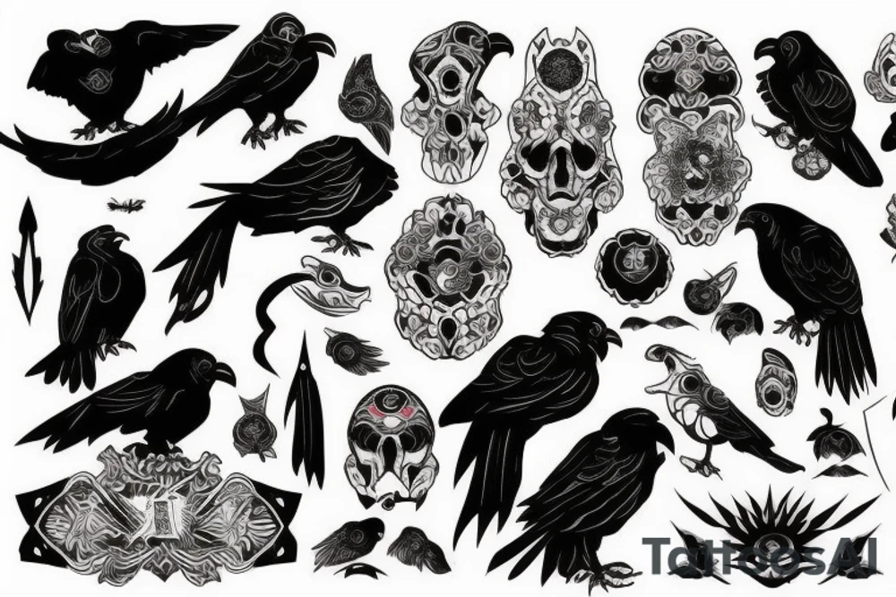 Black and red raven tattoo idea