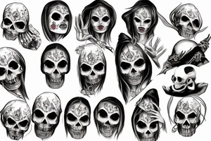 Nun with a flames and skull and demonic eye tattoo idea