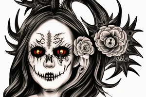 Nun with a flames and skull and demonic eye tattoo idea