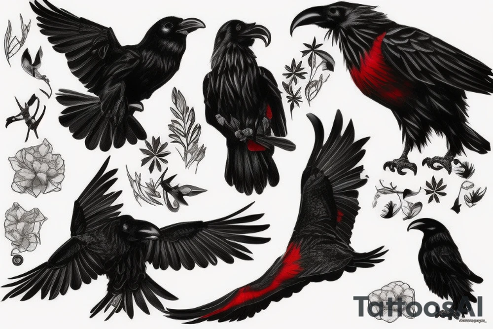 Black and red raven tattoo idea