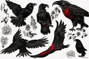 Black and red raven tattoo idea