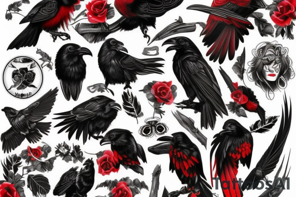 Black and red raven tattoo idea