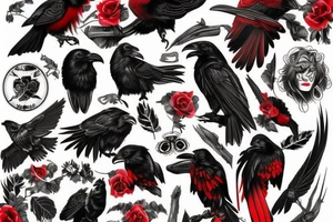 Black and red raven tattoo idea