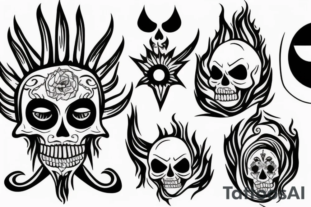 Nun with a flames and skull and demonic eye tattoo idea