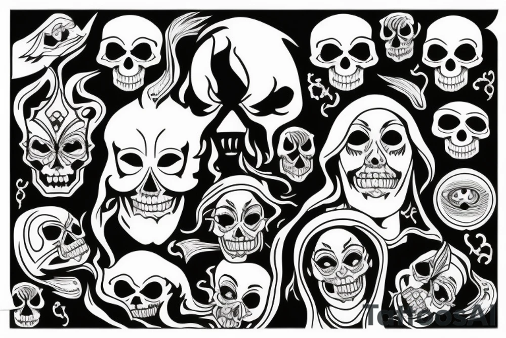 Nun with a flames and skull and demonic eye tattoo idea