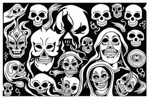 Nun with a flames and skull and demonic eye tattoo idea
