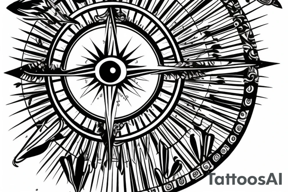 compass eye staircase man bird tattoo idea