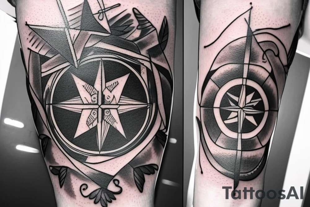 compass eye staircase man bird tattoo idea