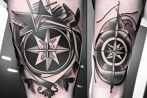 compass eye staircase man bird tattoo idea