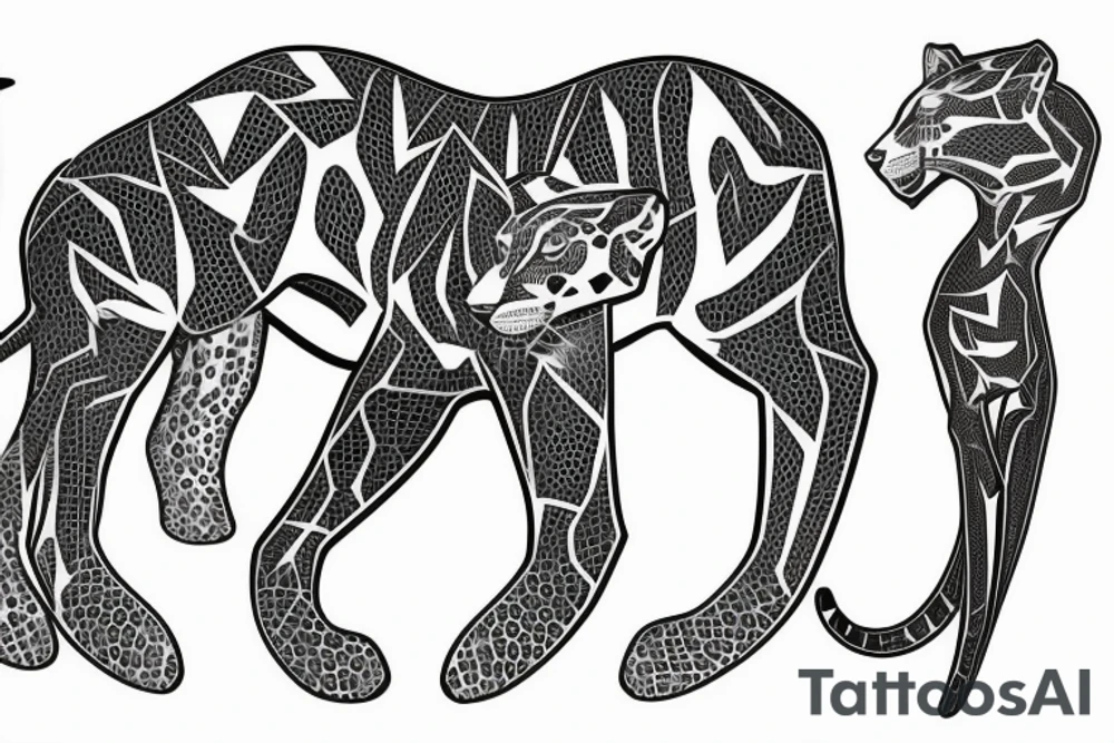 Tatuaż na rękę linie przerywane, gepard i kwiaty tattoo idea