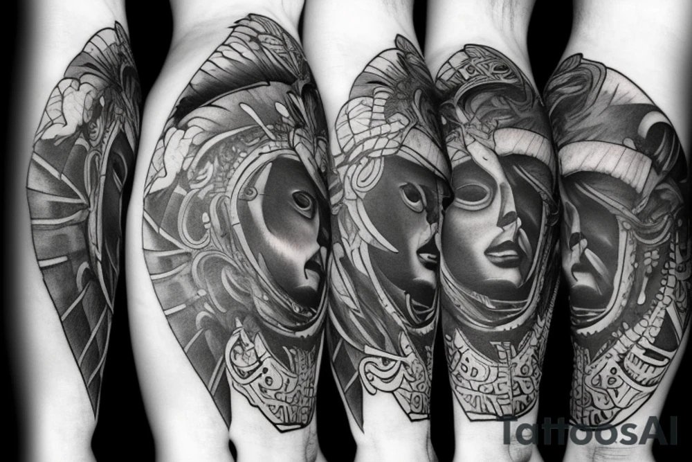 Black and white Dark knee motives tattoo idea Black and white Dark knee motives tattoo idea