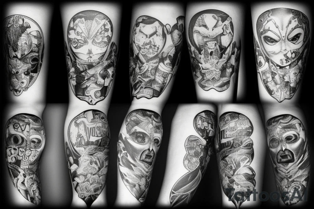 Black and white Dark knee motives tattoo idea Black and white Dark knee motives tattoo idea
