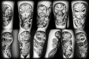 Black and white Dark knee motives tattoo idea