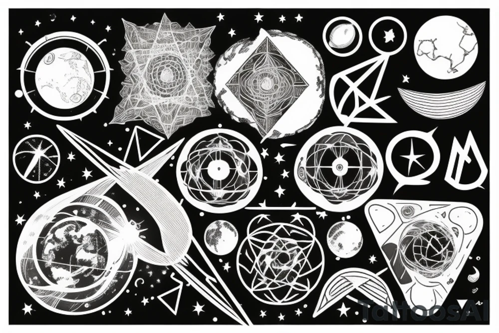 astronomy,words,earth,geometry tattoo idea