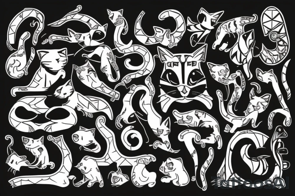 a cat hunting his tail tattoo idea