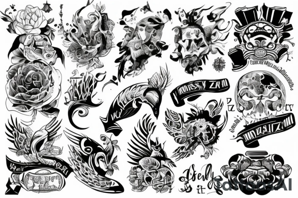 Sztylet z wężem na tle starego lasu tattoo idea