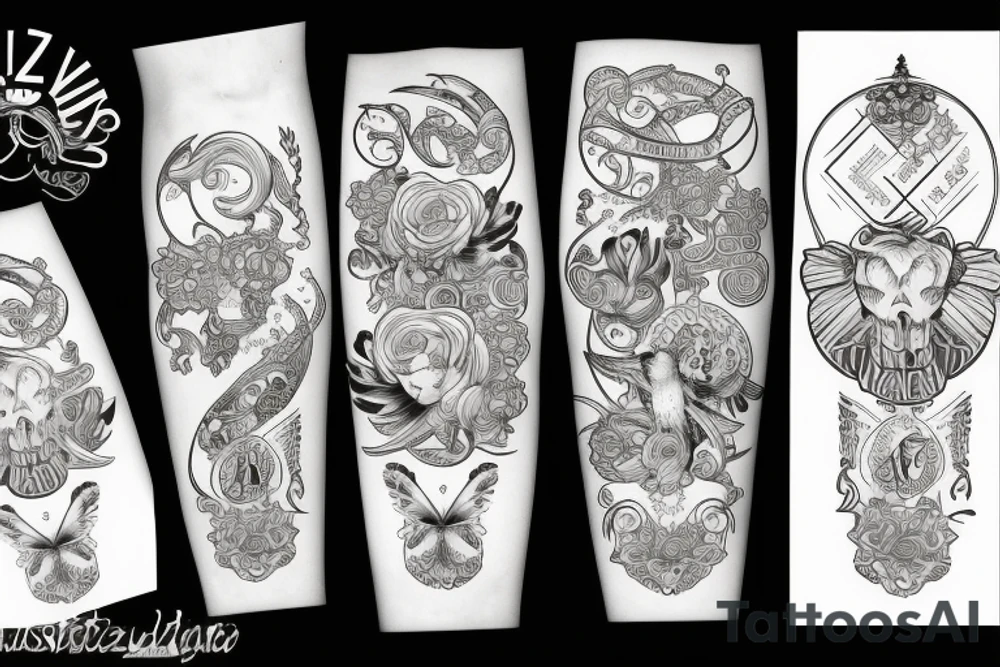 Sztylet z wężem na tle starego lasu tattoo idea