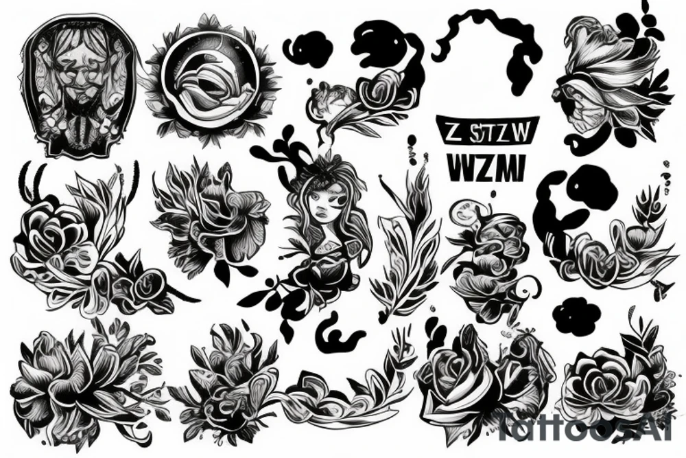 Sztylet z wężem na tle starego lasu tattoo idea