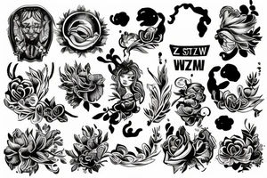 Sztylet z wężem na tle starego lasu tattoo idea