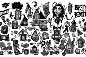 Beetlejuice house on the hill with graves tattoo idea