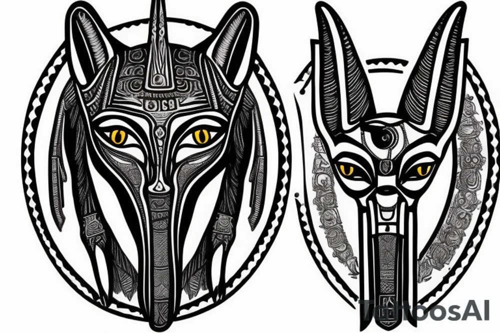 Anubis  with the eye of horus as background tattoo idea