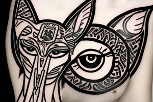Anubis  with the eye of horus as background tattoo idea