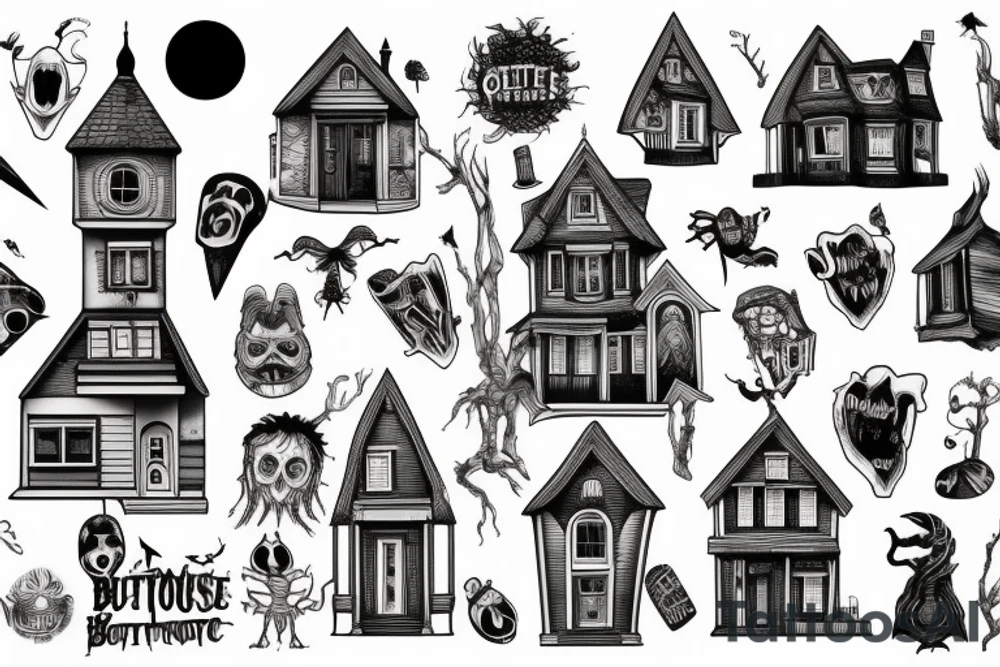 Beetlejuice house on the hill with graves tattoo idea