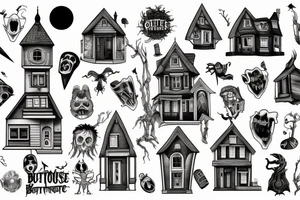 Beetlejuice house on the hill with graves tattoo idea
