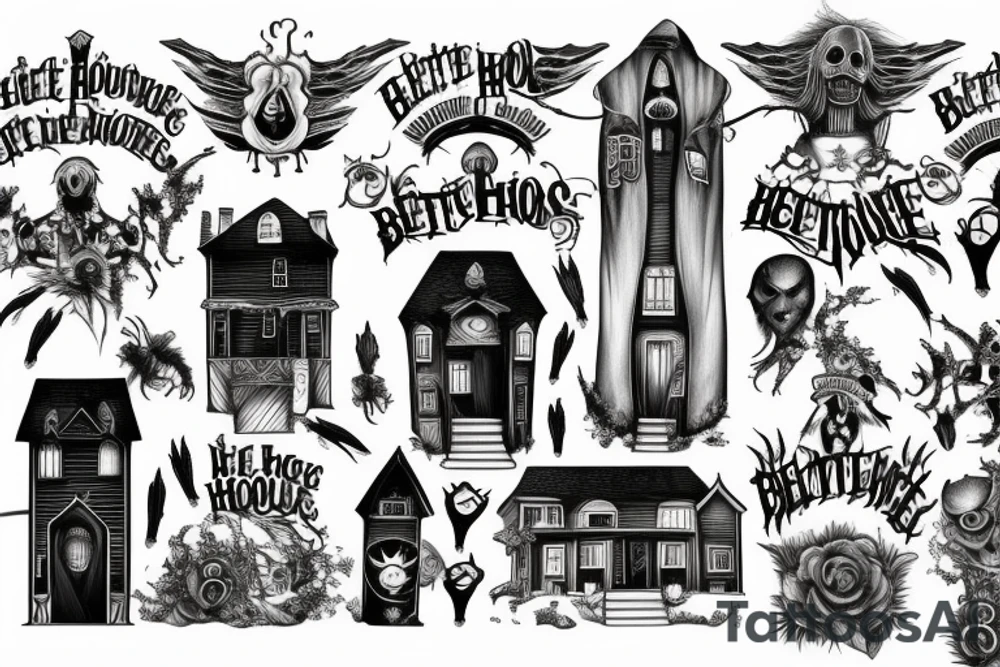 Beetlejuice house on the hill with graves tattoo idea