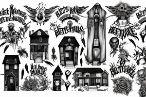 Beetlejuice house on the hill with graves tattoo idea