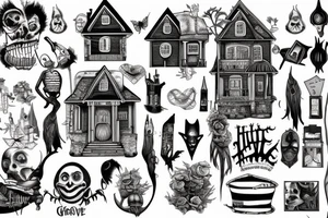 Beetlejuice house on the hill with graves tattoo idea