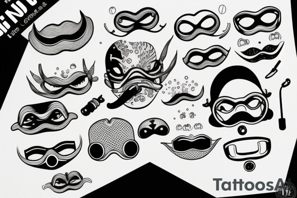 scuba mask, moustache, regulator and fins tattoo idea