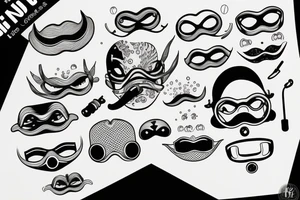 scuba mask, moustache, regulator and fins tattoo idea