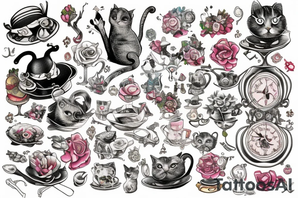 Alice in wonderland,cat,mushrom tattoo idea