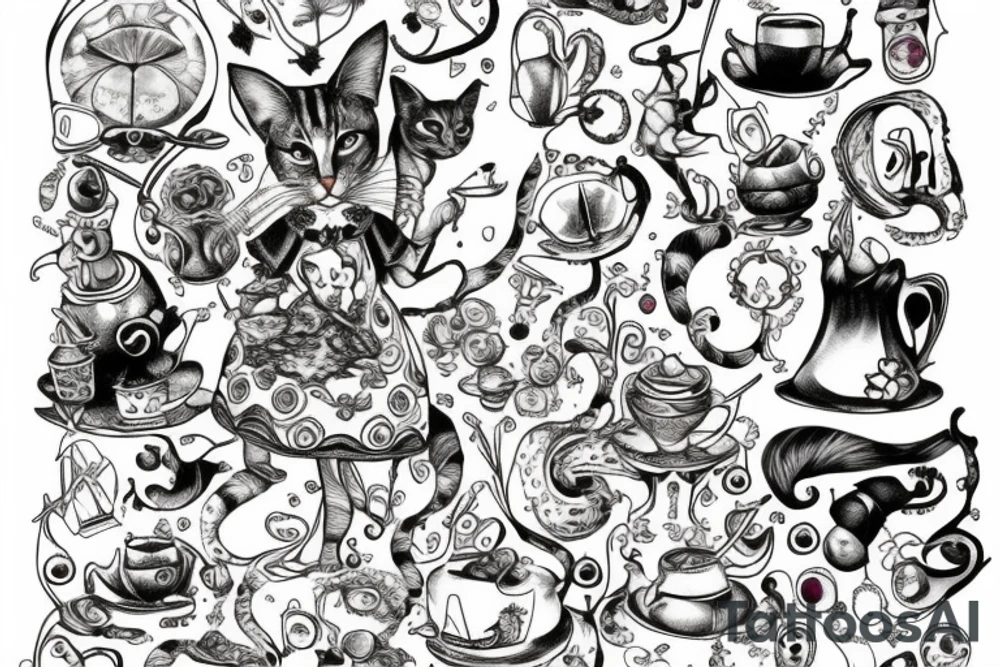Alice in wonderland,cat,mushrom tattoo idea